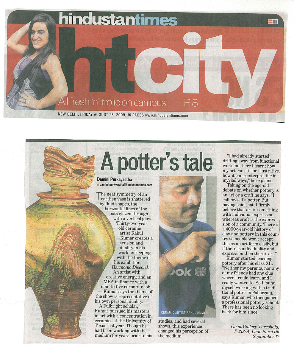Preview of “harmonic discord II” - A Potter's Tale, The Hindustan Times (HT City) August 28, 2009